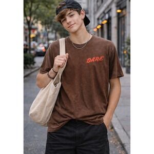 DARE Nature Is My Drug Of Choice Brown Graphic T-Shirt Mens Medium Retro Tee